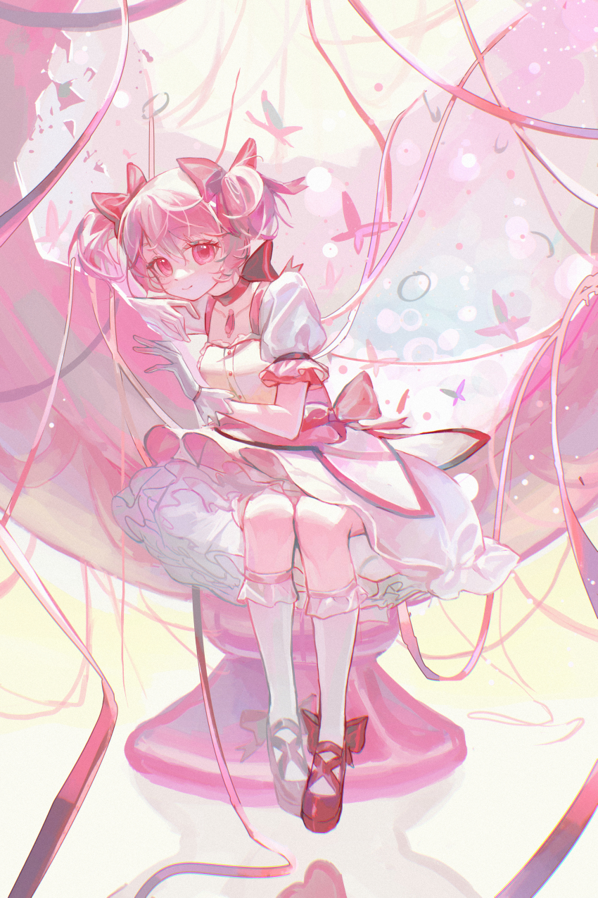 1girl absurdres highres kaname_madoka kaname_madoka_(magical_girl) looking_at_viewer magical_girl mahou_shoujo_madoka_magica pink_eyes pink_hair puffy_short_sleeves puffy_sleeves short_sleeves short_twintails solo twintails wusubamineko