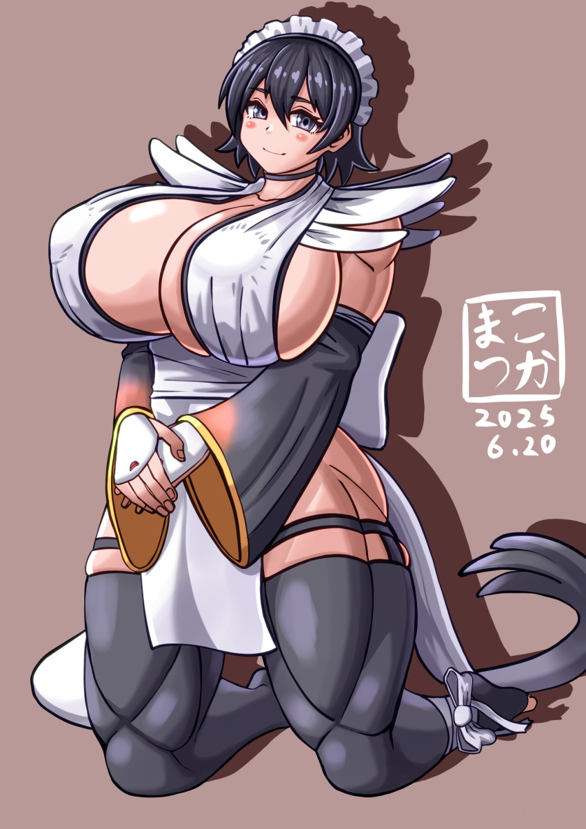 1girl 2025 black_hair breasts dated highres huge_breasts iroha_(samurai_spirits) maid samurai_spirits