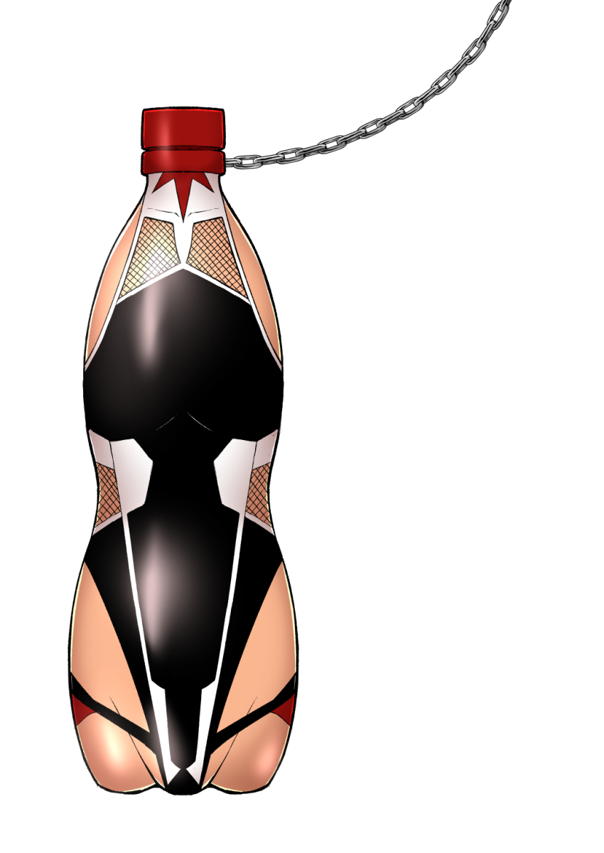 black_leotard bottle chain-link_fence dark-skinned_female dark_skin fence highleg highleg_leotard highres leotard lovelovemaid mizuki_yukikaze no_humans objectification shiny_skin taimanin_(series) taimanin_suit taimanin_yukikaze thong_leotard what white_background wide_hips