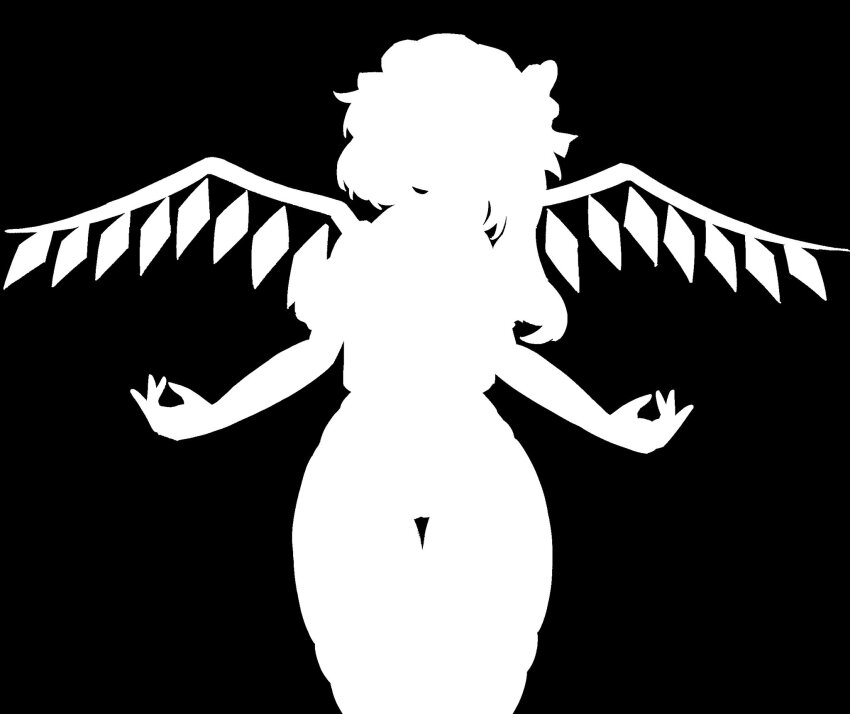 1girl bad_apple!! commentary flandre_scarlet greyscale highres monochrome nanaii_desu silhouette solo symbol-only_commentary thick_thighs thigh_gap thighs touhou