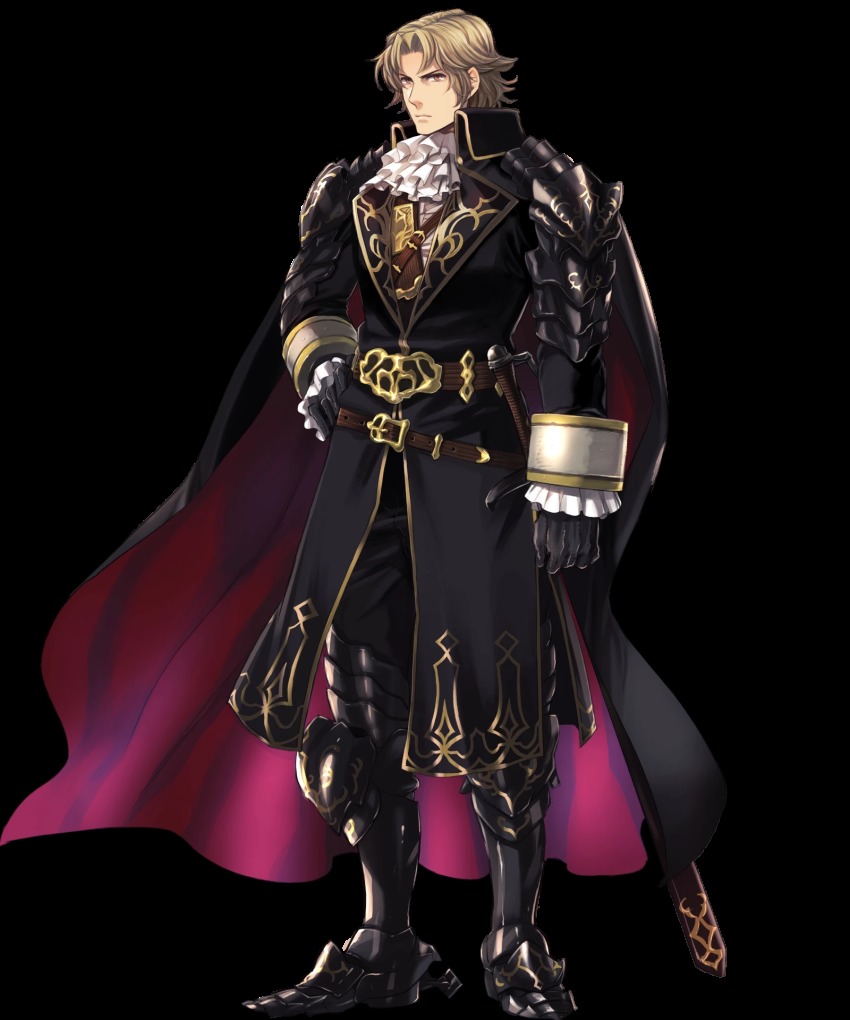 1boy armor armored_boots belt blonde_hair boots brown_eyes camus_(fire_emblem) cape fire_emblem fire_emblem:_mystery_of_the_emblem fire_emblem_heroes full_body gloves highres male_focus nintendo official_art solo suekane_kumiko sword transparent_background weapon