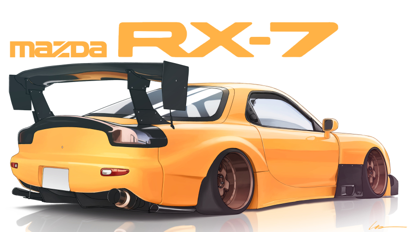 car highres mazda_rx-7 mazda_rx-7_fd motor_vehicle no_humans original reflection shadow signature simana stance_(vehicle) vehicle_focus vehicle_name white_background