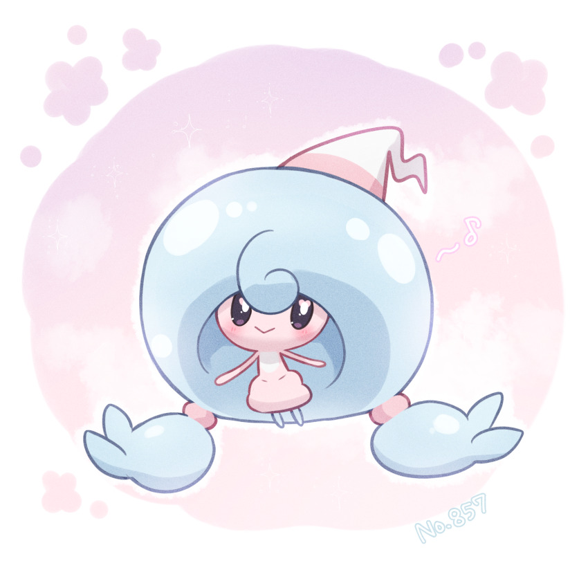 025sakura393 :&gt; black_eyes blush bright_pupils closed_mouth commentary_request gen_8_pokemon hattrem highres looking_at_viewer musical_note nintendo no_humans pokedex_number pokemon pokemon_(creature) pokemon_focus smile solo white_pupils