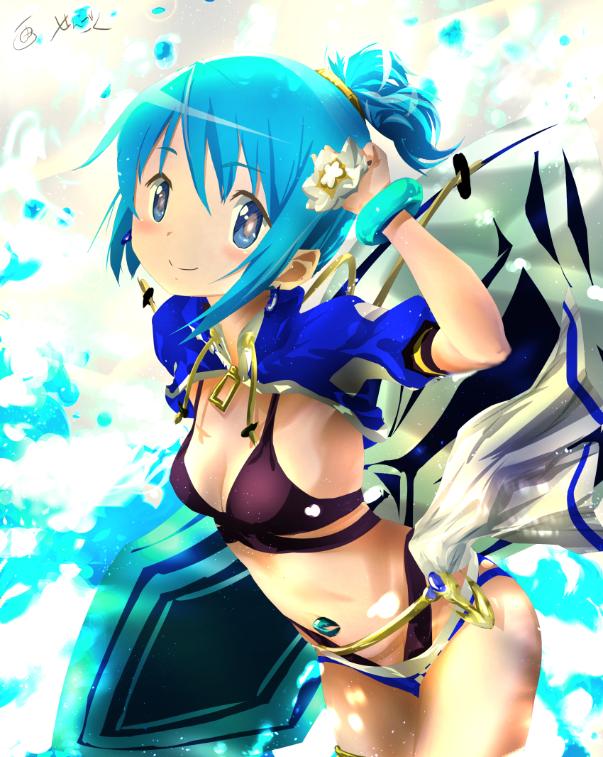 absurdres blue_eyes blue_hair breasts cleavage highres magia_record:_mahou_shoujo_madoka_magica_gaiden mahou_shoujo_madoka_magica miki_sayaka miki_sayaka_(surfer_ver.) sengoku_chidori short_hair swimsuit tagme