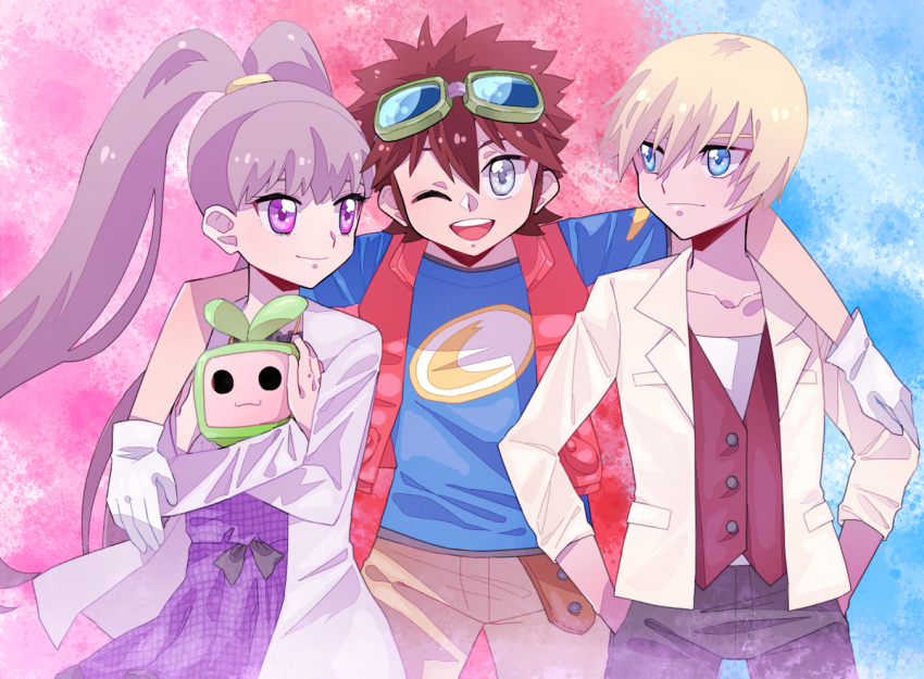 amano_nene_(digimon_xros_wars) aonuma_kiriha digimon digimon_xros_wars kudou_taiki monimon tagme