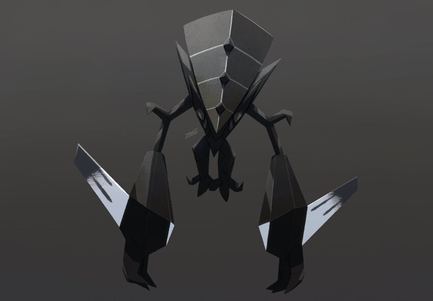 black_gemstone clawed_gauntlets claws crystal ewokakukaede floating gem gen_7_pokemon head_down highres legendary_pokemon necrozma necrozma_(normal) nintendo no_humans pokemon pokemon_(creature) pokemon_focus solo spikes