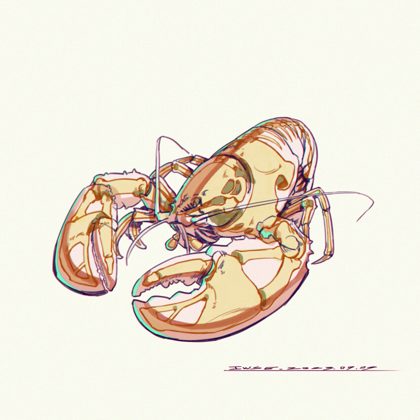 animal_focus artist_name chromatic_aberration crayfish dated full_body highres iwse_zhang no_humans original signature simple_background white_background