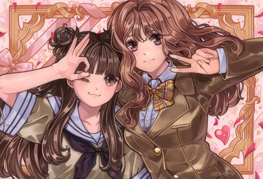 2girls blue_reflection_(series) blue_reflection_maboroshi_ni_mau_shoujo_no_ken highres kinjou_yuki miyauchi_rena multiple_girls school_uniform smile yuri
