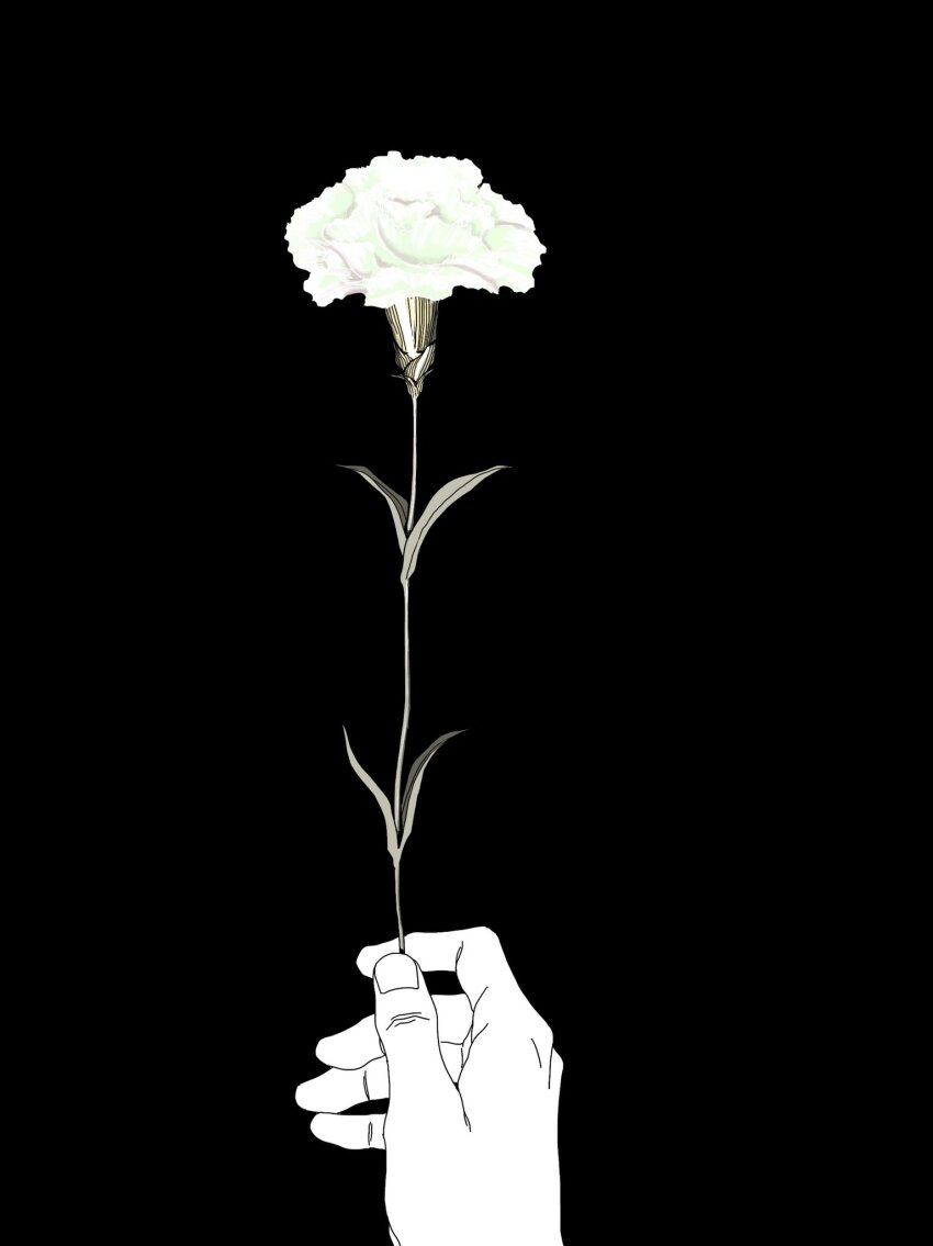1other black_background commentary_request flower flower_focus greyscale hand_focus highres holding holding_flower monochrome original out_of_frame solo tp_p_pt