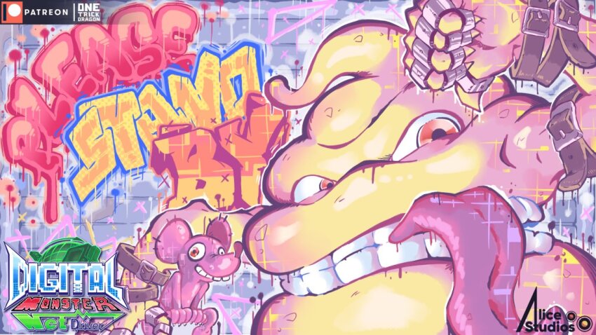 belt digimon looking_at_viewer mouse_(animal) scumon teeth tongue tyumon