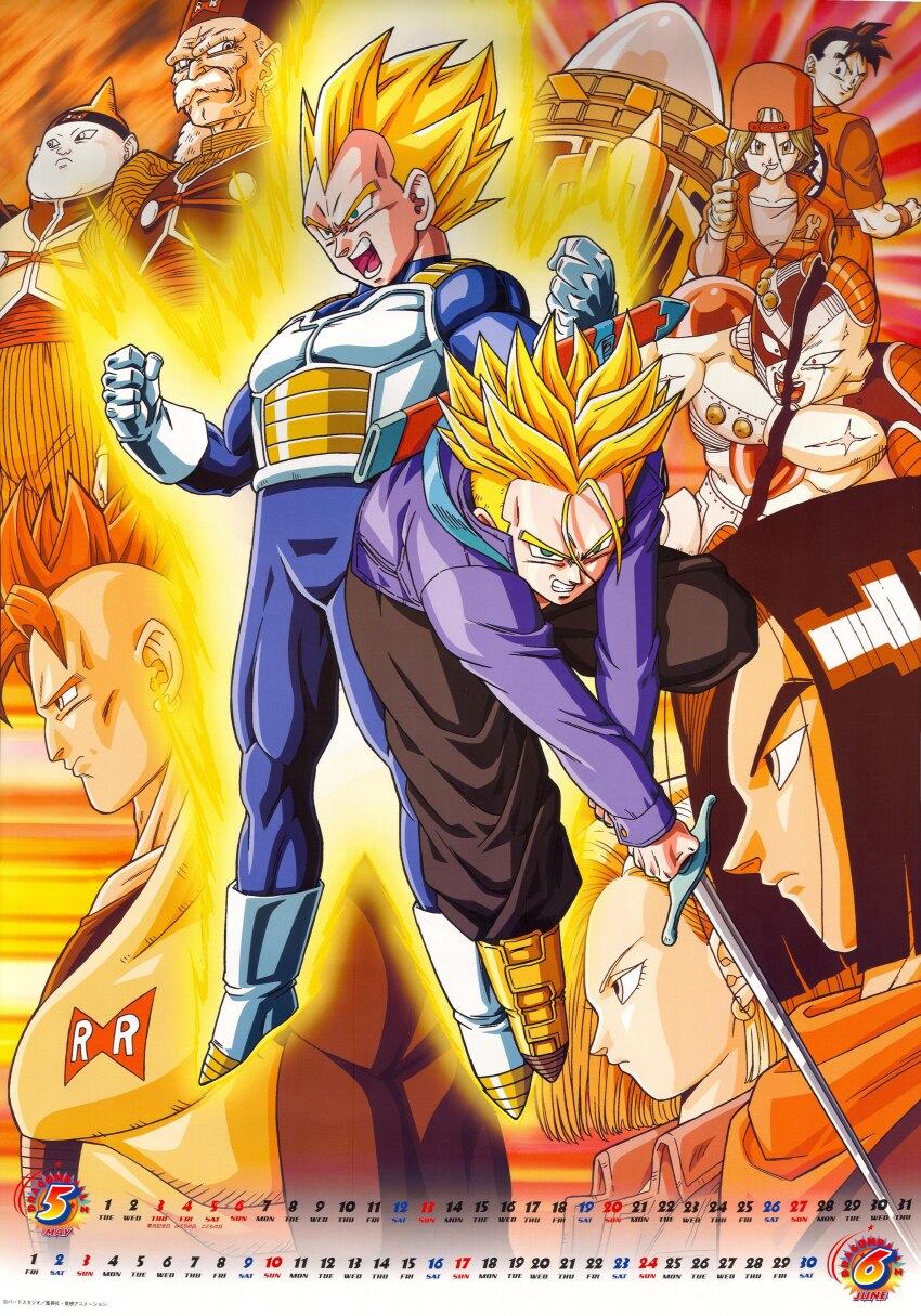 2girls 6+boys absurdres alien android_16 android_17 android_18 android_19 angry blonde_hair bulma bulma_(future) cyborg dr._gero_(dragon_ball) dragon_ball dragonball_z facial_hair father_and_son frieza gloves hat highres jacket mature_female mecha_frieza mother_and_son multiple_boys multiple_girls mustache old old_woman orange_background purple_jacket son_gohan super_saiyan sword trunks_(dragon_ball) trunks_(future)_(dragon_ball) vegeta weapon white_gloves