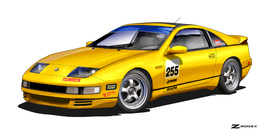 asterozoa car highres hot_wheels logo motor_vehicle nissan nissan_300zx nissan_300zx_(z32) nissan_fairlady_z no_humans original shadow solo sports_car vehicle_focus white_background