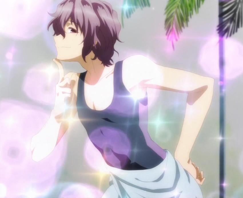 10s 1boy anime_screenshot arisuin_nagi brown_eyes brown_hair fabulous from_side looking_at_viewer rakudai_kishi_no_cavalry sparkle upper_body