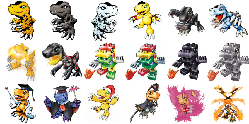 agumon agumon_(black) agumon_(black)_(digimon_savers) agumon_(black)_x-antibody agumon_(digimon_savers) agumon_-yuki_no_kizuna- agumon_burst_mode agumon_hakase agumon_x-antibody belt bushiagumon claws clearagumon digimon fire green_eyes hat highres nise_agumon_hakase official_art reptile santaagumon sword toy toyagumon toyagumon_(black) weapon yukiagumon yukiagumon_(digimon_savers)