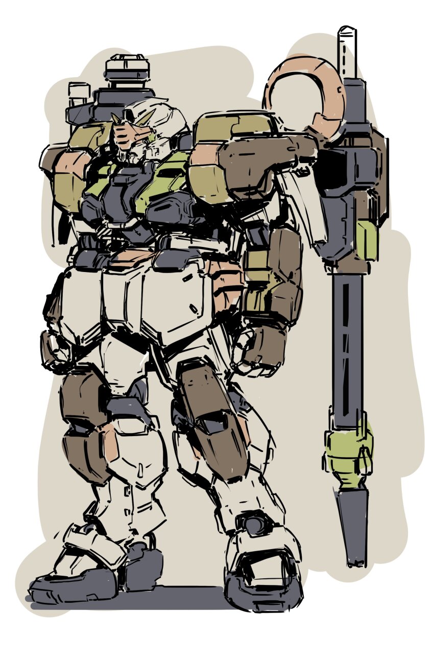 absurdres buster_gundam clenched_hands full_body gundam gundam_seed highres j_z mecha mobile_suit no_humans robot science_fiction shadow sketch solo standing v-fin yellow_eyes