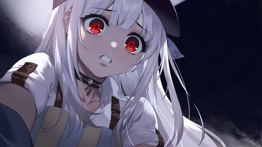 1girl animal_ears artist_request check_artist choker ein_lee extra_ears game_cg highres long_hair non-web_source parted_lips rabbit_ears rabbit_girl red_eyes short_sleeves tevi tevi_(character) white_hair