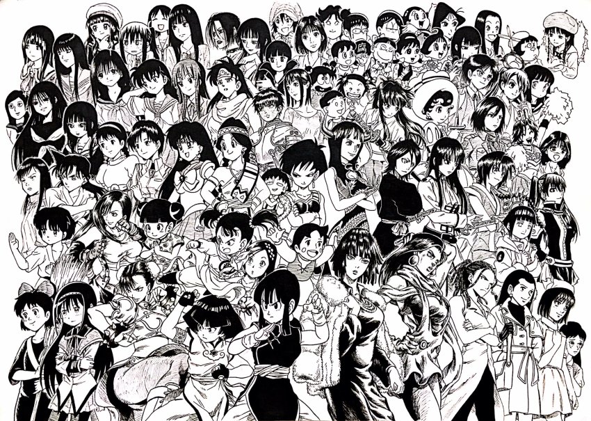 10s 1990s_(style) 20th_century_boys 6+girls @_@ akagi_haruko akemi_homura akemi_homura_(magical_girl) akiyama_mio alps_no_shoujo_heidi annotation_request aoki_yuriko armlet arms_up asari-chan ashita_no_joe azuki_miho azumanga_daiou bag bakuman belt berserk bishoujo_senshi_sailor_moon black_hair bleach blush_stickers boots bottle bow bracelet braid broom capcom cape cardcaptor_sakura casca_(berserk) character_request cheerleader chi-chi_(dragon_ball) chibi_maruko-chan china_dress chinese_clothes choroko_(osomatsu-san) chun-li circlet cleavage_cutout clenched_hands clipboard closed_mouth clothing_cutout coat collar copyright_request crayon_shin-chan cropped_jacket crossover d.gray-man daidouji_tomoyo doraemon double_bun dr._slump dragon_ball dragon_print dragon_quest dragon_quest_dai_no_daibouken dragon_quest_iii dragon_quest_roto_no_monshou dragon_quest_yuusha_abel_densetsu dragonball_z dress earrings eimi_(dai_no_daibouken) enma_ai etou_ranze eyelashes eyeshield_21 martial_artist_(dq3) fighting_stance final_fantasy final_fantasy_vii final_fantasy_viii fingerless_gloves fubuki_(one-punch_man) fullmetal_alchemist fur_trim fushigi_na_merumo gegege_no_kitarou gintama glasses gloves gouda_jaiko greyscale hagoromo_gitsune hair_between_eyes hair_bow hair_bun hair_ornament hair_slicked_back hairband hajime_no_ippo hakama hakama_skirt half_updo hamano_asari hat hayakawa_kyouko heidi_(alps_no_shoujo_heidi) high_school!_kimengumi high_score_girl highres higurashi_kagome himitsu_no_akko-chan himouto!_umaru-chan hino_rei holding holding_sword holding_weapon hoshi_akiko hyuuga_hinata i&quot;s ibuki_maya ichigo_100_percent ichihara_yuuko ichiko_(osomatsu-san) idolmaster idolmaster_(classic) imai_nobume inuyasha isono_wakame izumi_curtis jacket jacket_on_shoulders japanese_clothes jarinko_chie jewelry jigoku_shoujo jojo_no_kimyou_na_bouken k-on! kagami_atsuko kanzaki_nao kasuga_ayumu kekkaishi kicking kiki_(majo_no_takkyuubin) kikuchi_makoto kimi_ni_todoke kimono konohagakure_symbol kuchiki_rukia kuronuma_sawako kyojin_no_hoshi kyou_kara_ore_wa!! lee_(dragon_garou) lenalee_lee liar_game lisa_lisa long_hair long_sleeves mahou_shoujo_madoka_magica mahou_shoujo_madoka_magica_(anime) majo_no_takkyuubin makimachi_misao mashiba_kumi meitantei_conan merumo mikasa_ackerman minamoto_shizuka miyake_shinobu mob_psycho_100 monkey_tail monochrome motoba_kirie mouri_ran multiple_crossover multiple_girls nakamura_asako nana_(series) nanase_chiaki naruto naruto_(series) neck_ribbon necklace nekomusume neon_genesis_evangelion nico_robin nurarihyon_no_mago nurse nurse_cap one-punch_man one_piece oono_akira osaki_nana osomatsu-san osomatsu_(series) otonari_hisako outstretched_arm outstretched_arms own_hands_together pants parted_lips pelvic_curtain polearm pom_pom_(cheerleading) princess_sapphire puff_and_slash_sleeves puffy_short_sleeves puffy_sleeves ranma_1/2 ready_to_draw retro_artstyle ribbon ribbon_no_kishi rimless_eyewear rokudenashi_blues rurouni_kenshin sailor_mars sailor_senshi sakura_momoko sakura_taisen saotome_roman sazae-san scared scarf school_uniform serafuku seripa setoguchi_yukiji sheeta shingeki_no_kyojin shinguuji_sakura shiraki_youko short_hair short_sleeves short_twintails shoulder_bag side_ponytail single_braid sket_dance skirt slam_dunk_(series) sleeveless smile spiked_bracelet spikes spread_arms staff star_(symbol) star_earrings street_fighter sword tail takane_tsubomi takemoto_chie taki_suzuna tears tendou_akane tenkuu_no_shiro_laputa tetsuwan_atom tialah tifa_lockhart tokimeki_tonight toujou_aya trait_connection tsun_tsururin twin_braids twintails uran_(tetsuwan_atom) urusei_yatsura ushio_to_tora weapon world_masterpiece_theater xxxholic yao_(roto_no_monshou) yoshizuki_iori yukimura_tokine