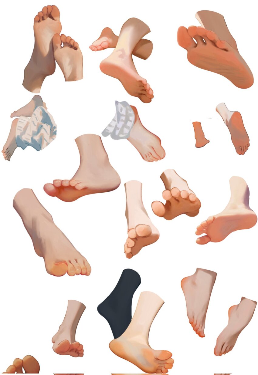 barefoot commentary corrupted_twitter_file english_commentary feet feet_only foot_focus heel_up highres multiple_views socks soles spread_toes tagme toenails toes yao_liao_wang