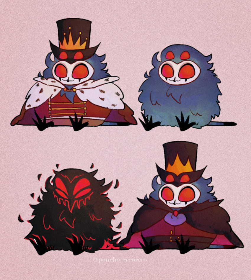 1boy bird bird_boy demon_boy extra_eyes grey_feathers helluva_boss highres owl owl_boy red_eyes rzps3455 sitting stolas_(helluva_boss)