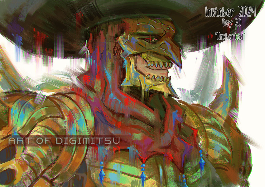 armor digimon digimon_(creature) hat red_eyes scarf smile solo voltobautamon