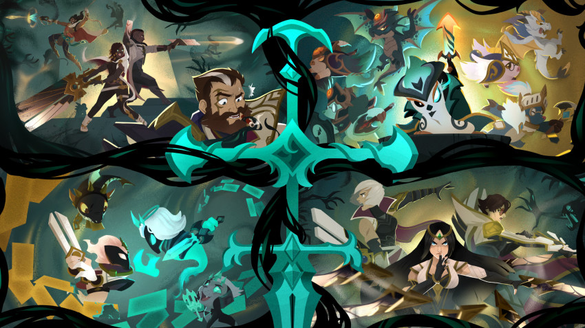 akshan_(league_of_legends) animal arm_up bare_shoulders beard bird black_hair breasts brown_hair cat character_request cigar commentary dark-skinned_female dark-skinned_male dark_skin dragon dreadlocks english_commentary facial_hair fish ghoul glasses graves_(league_of_legends) grey_hair gun highres holding holding_shovel holding_sword holding_weapon irelia large_breasts league_of_legends little_legend long_hair lucian_(league_of_legends) official_alternate_costume olaf_(league_of_legends) open_mouth parted_bangs penguin pig pyke_(league_of_legends) rengar riven_(league_of_legends) sentinel_(league_of_legends) sentinel_graves sentinel_irelia sentinel_olaf sentinel_pyke sentinel_rengar sentinel_riven sentinel_vayne short_hair shovel sword teamfight_tactics teeth thresh_(league_of_legends) vayne_(league_of_legends) viego_(league_of_legends) weapon yangyexin