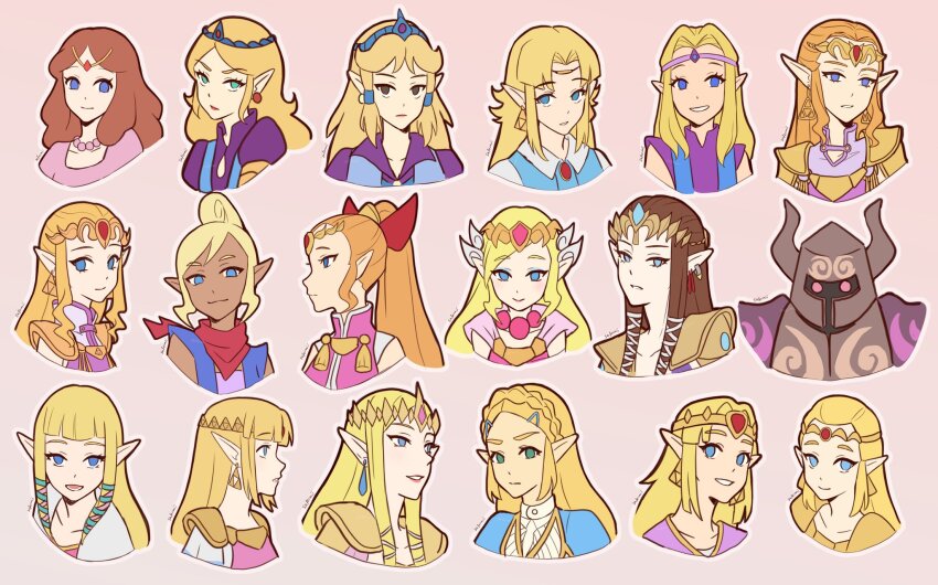 6+girls armor blonde_hair blue_eyes blunt_bangs brown_hair cadence_of_hyrule captain_n dark-skinned_female dark_skin earrings elf fake_horns glowing glowing_eyes green_eyes hair_pulled_back helmet highres horned_helmet horns hyrule_warriors jewelry long_hair melodymiisafer multiple_girls multiple_persona nintendo parted_bangs phantom_(zelda) pink_eyes pointy_ears ponytail princess_zelda scarf shoulder_armor simple_background smile swept_bangs tetra the_legend_of_zelda the_legend_of_zelda:_a_link_between_worlds the_legend_of_zelda:_a_link_to_the_past the_legend_of_zelda:_breath_of_the_wild the_legend_of_zelda:_echoes_of_wisdom the_legend_of_zelda:_four_swords the_legend_of_zelda:_ocarina_of_time the_legend_of_zelda:_oracle_of_ages the_legend_of_zelda:_oracle_of_seasons the_legend_of_zelda:_skyward_sword the_legend_of_zelda:_spirit_tracks the_legend_of_zelda:_the_wind_waker the_legend_of_zelda:_twilight_princess the_legend_of_zelda_(cartoon) the_legend_of_zelda_(cd-i) the_legend_of_zelda_(nes) tiara toon_zelda triforce