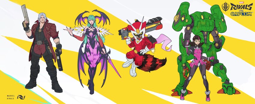 2boys 2girls absurdres capcom commentary copyright_name cosplay dante_(devil_may_cry) dante_(devil_may_cry)_(cosplay) darkstalkers derivative_work devil_may_cry_(series) english_commentary guardians_of_the_galaxy highres john_dimayuga magik_(x-men) marvel marvel_cinematic_universe marvel_rivals marvel_vs._capcom mega_man_(series) mega_man_legends_(series) morrigan_aensland morrigan_aensland_(cosplay) multiple_boys multiple_girls peni_parker peter_quill rocket_raccoon spider-man_(series) star-lord tron_bonne_(mega_man) tron_bonne_(mega_man)_(cosplay) viewtiful_joe viewtiful_joe_(character) viewtiful_joe_(character)_(cosplay) x-men