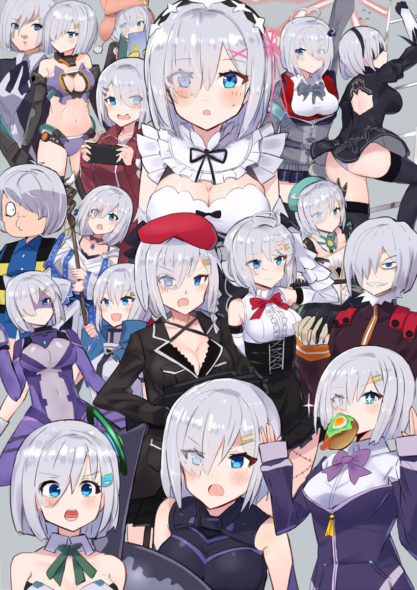 6+girls :d :o ahoge animal_ears ass assault_rifle azur_lane bad_id bad_pixiv_id beret black_hairband black_pantyhose black_thighhighs blindfold blue_eyes blush bodysuit breasts cat_ears chanchanko_(clothes) character_request cleavage cleavage_cutout clothing_cutout commentary_request copyright_request cosplay dagashi_kashi eyes_visible_through_hair fate/grand_order fate_(series) food g36c_(girls&#039;_frontline) g36c_(girls&#039;_frontline)_(cosplay) gegege_no_kitarou girls&#039;_frontline grey_background gridman_universe gun h&amp;k_g36c hair_ornament hair_over_one_eye hairband hairclip hamakaze_(kancolle) hat highres kantai_collection kitarou kitarou_(cosplay) look-alike looking_at_viewer mahou_shoujo_madoka_magica mash_kyrielight mash_kyrielight_(cosplay) medium_breasts mouth_hold multiple_girls nier_(series) nier:automata nonon_(xenonbot) open_mouth pantyhose purple_bodysuit re:zero_kara_hajimeru_isekai_seikatsu rem_(re:zero) rem_(re:zero)_(cosplay) rifle robe sharp_teeth shidare_hotaru_(cosplay) shinjou_akane shinjou_akane_(cosplay) short_hair silver_hair simple_background smile ssss.gridman tanaka_getakichi teeth tengen_toppa_gurren_lagann terror_(azur_lane) terror_(azur_lane)_(cosplay) thighhighs trait_connection viral_(cosplay) viral_(ttgl) weapon white_robe x_hair_ornament 2b_(nier:automata) 2b_(nier:automata)_(cosplay)