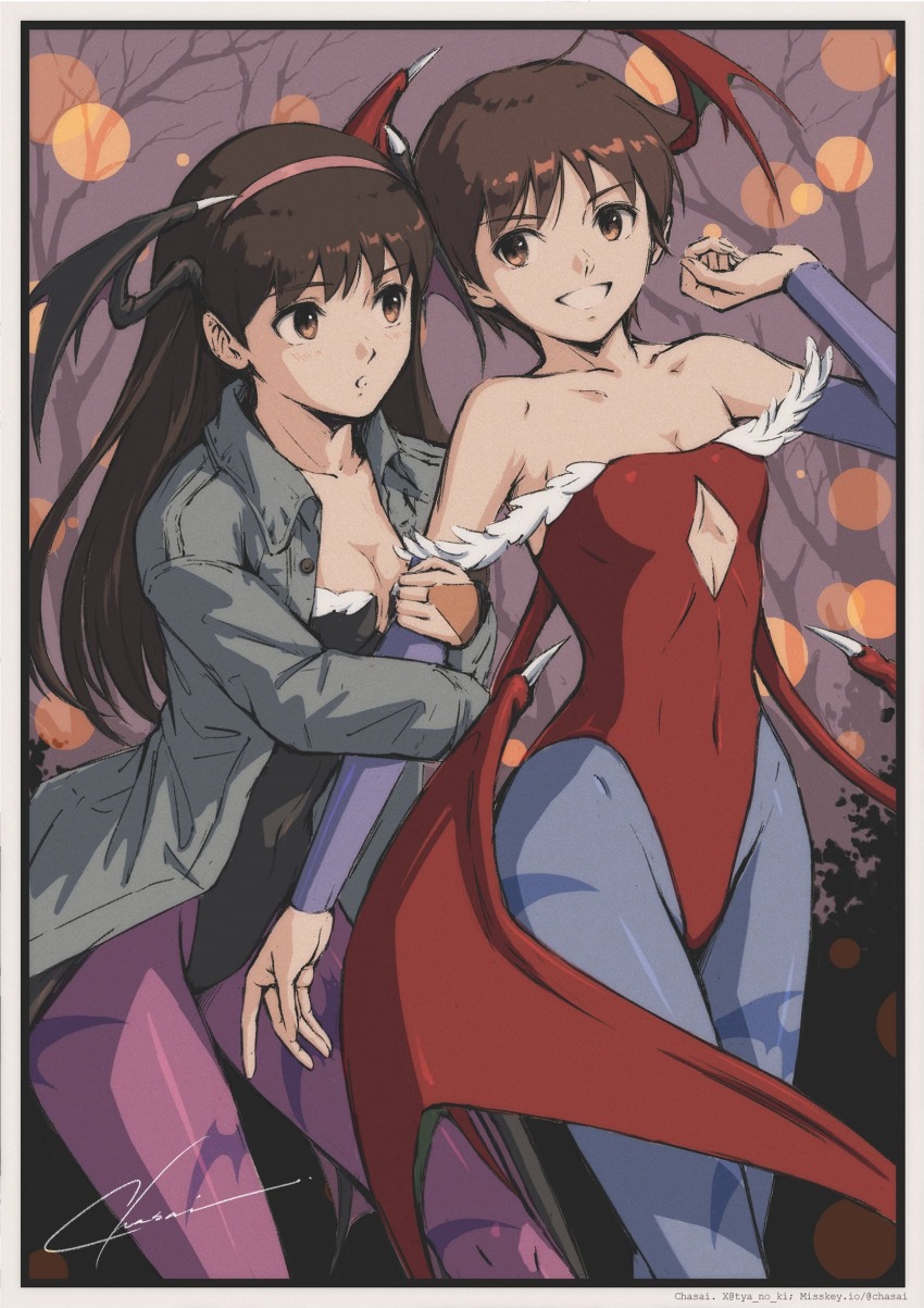 absurdres capcom chitose_kei cosplay darkstalkers highres kasugano_sakura lilith_(darkstalkers) morrigan_aensland street_fighter tagme tyanoki