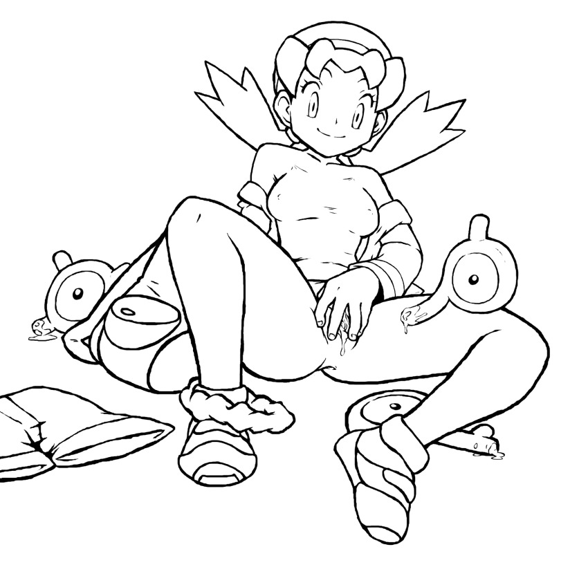 1girl anus bottomless cum cum_in_pussy gen_2_pokemon highres kris_(pokemon) nintendo pokemon pokemon_(creature) pussy pussy_juice thecrazypartyco uncensored unown unown_p unown_q unown_x