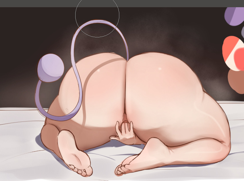 1girl ass ass_focus completely_nude female_masturbation from_behind huge_ass kanna_kamui kobayashi-san_chi_no_maidragon kyojiri_loli loli masturbation nude plump sketch solo triagorodri unfinished