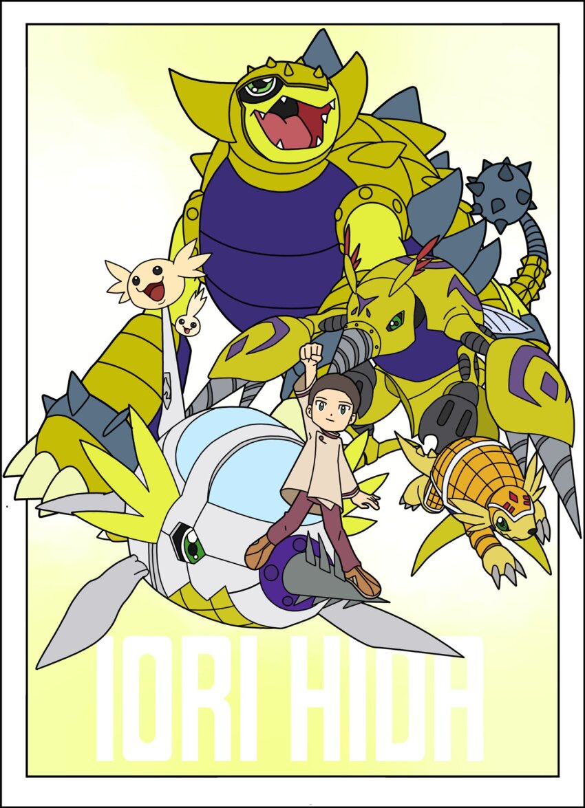 ankylomon armadimon armor claws digimon digimon_(creature) green_eyes harpoon hida_iori highres looking_at_viewer solo submarimon tsubumon upamon