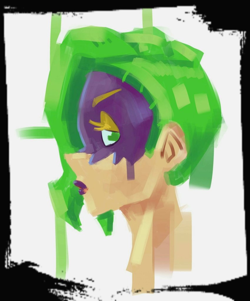 1girl arms_(game) domino_mask dr._coyle green_eyes green_hair highres looking_at_viewer mask nintendo portrait profanity purple_lips solo