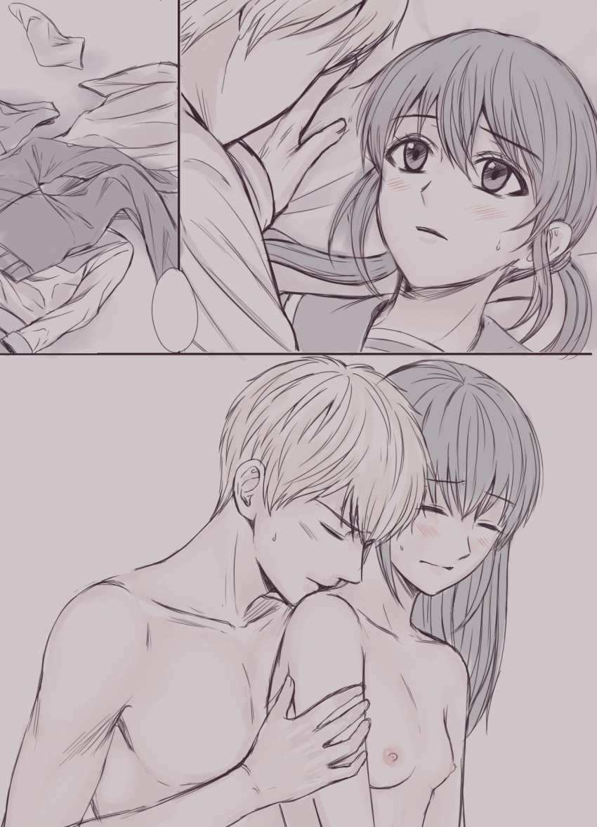 bed breasts clothing_aside clothing_removed corpse_party cpsuna5119 highres kishinuma_yoshiki nipples nude oral penis sex shinozaki_ayumi tagme
