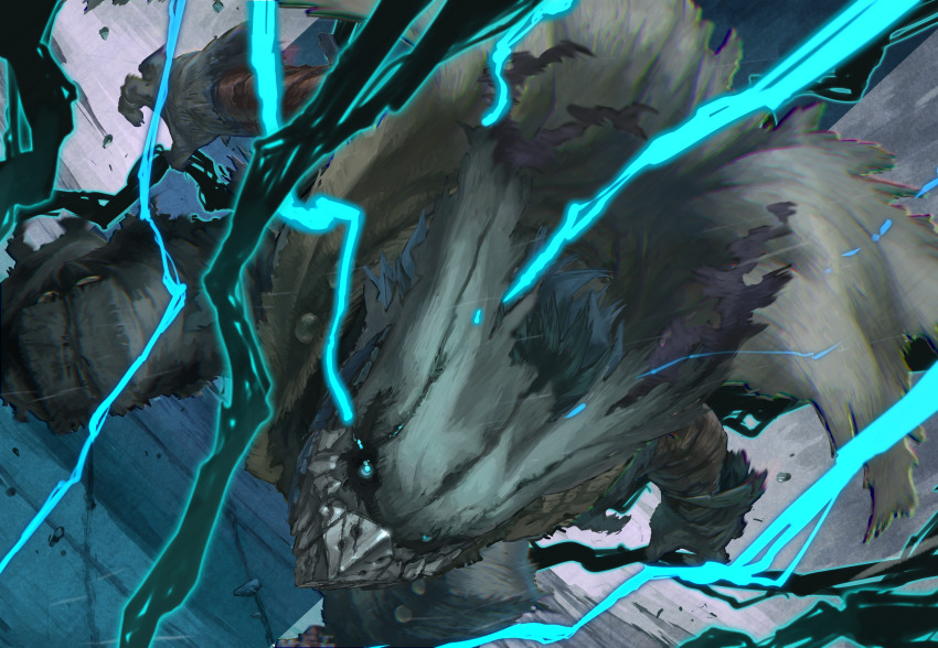 1boy absurdres alternate_color black_whip_(boku_no_hero_academia) blue_eyes blurry boku_no_hero_academia cape check_clothing chromatic_aberration clothing_request covered_face cracked_mask depth_of_field dirty dirty_clothes dutch_angle electricity eyes_in_shadow fighting_stance floating_cape foot_out_of_frame gloves glowing glowing_eyes grey_cape hands_up highres leaning_forward male_focus midoriya_izuku official_alternate_costume on_one_knee outdoors shadow short_hair solo spoilers tendril tile_floor tiles torn_cape torn_clothes torn_gloves torn_mask yomoyama_yotabanashi