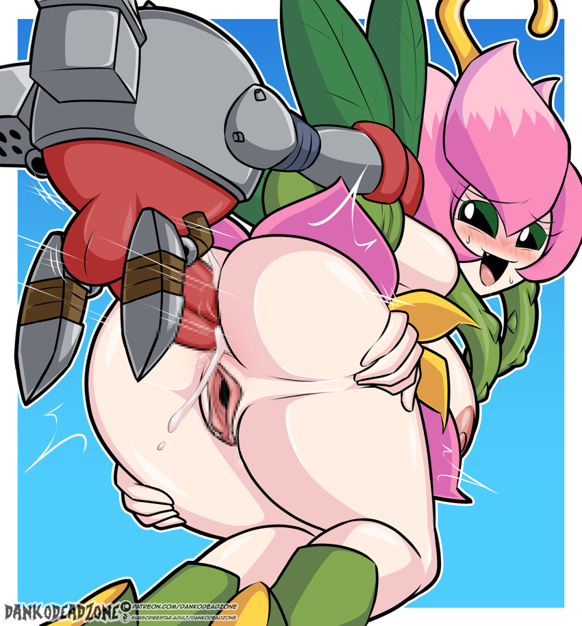 1boy 1girl anal blur_censor censored digimon digimon_(creature) fairy flower highres lilimon metalmamemon monster_girl penis petals plant_girl pussy sex