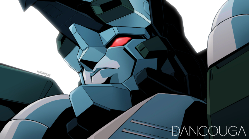 artist_name character_name choujuu_kishin_dancouga dancouga dancouga_(series) head_tilt looking_up matayoshi_(nopple_1000) mecha no_humans portrait red_eyes robot science_fiction solo super_robot white_background