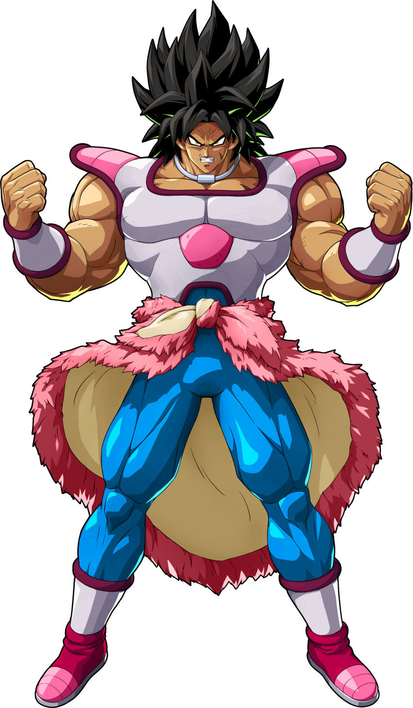 1boy absurdres armor arms_at_sides black_eyes black_hair broly_(dragon_ball_super) dragon_ball dragon_ball_fighterz dragon_ball_super dragon_ball_super_broly expressionless frown highres jewelry looking_away male_focus necklace official_art pants purple_legwear purple_pants recolor scar short_hair simple_background spiked_hair standing upper_body white_background wristband