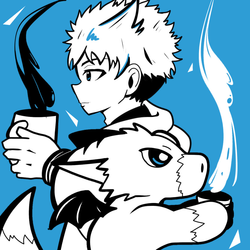 coffee digimon digimon_(creature) digimon_rearise dorumon highres hiiragi_takumi short_hair tail wings