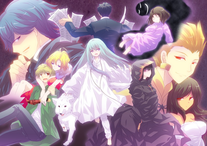 4girls 5boys alexandre_dumas_(fate) bad_id bad_pixiv_id blonde_hair brown_hair character_request enkidu_(fate) faldeus fate/strange_fake fate_(series) flat_escardos gilgamesh_(fate) green_hair jack_the_ripper_(fate/strange_fake) kuruoka_tsubaki long_hair matsuzono multiple_boys multiple_girls no_name_assassin_(fate) pale_rider_(fate) tine_chelc wolf wolf_(fate/strange_fake)