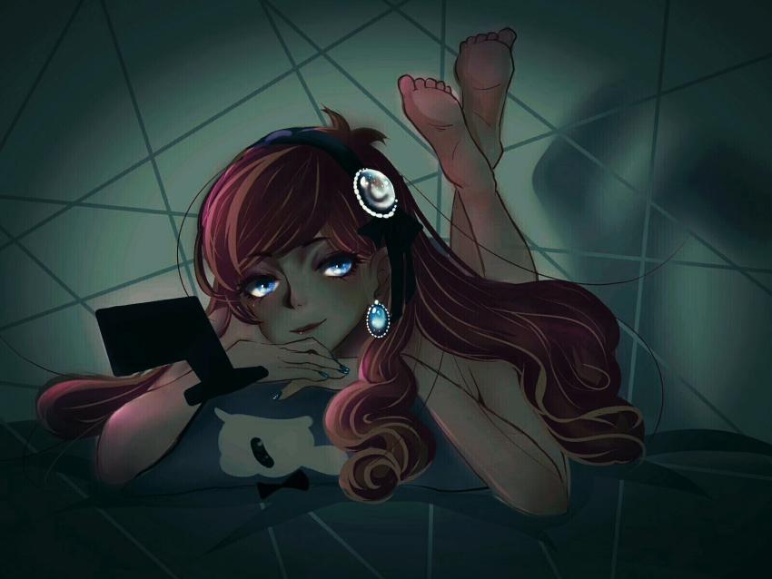 1girl aqua_eyes bill_cipher brooch brown_hair dark_persona gem glowing glowing_eyes glowing_jewelry gravity_falls hair_ornament hairband highres jewelry long_hair mabel_gleeful mabel_pines nude will_cipher