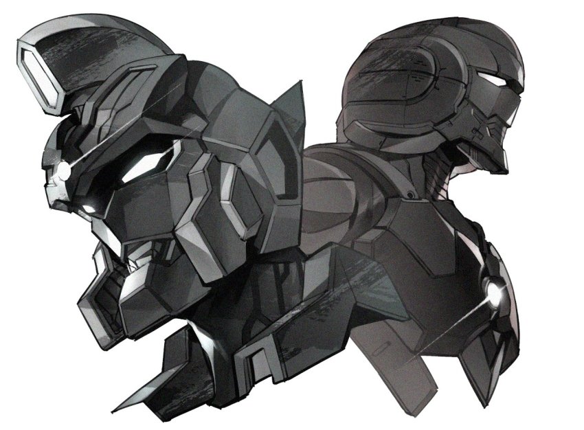 1boy armor crossover greyscale gridman_(ssss) gridman_universe looking_ahead male_focus mecha monochrome portrait power_armor robot science_fiction shimoguchi_tomohiro ssss.gridman textless_version ultra_series ultraman ultraman_(hero&#039;s_comics) ultraman_suit_(hero&#039;s_comics)