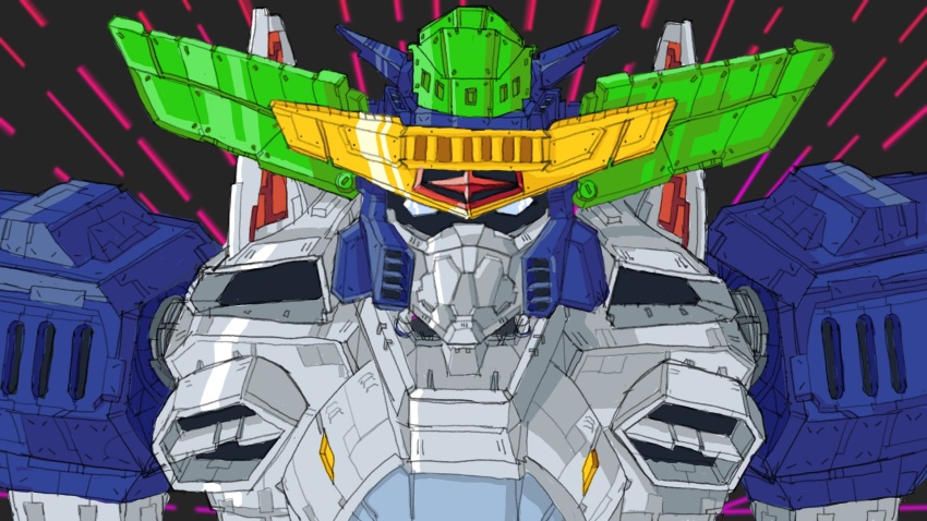 blue_eyes close-up derivative_work drawfag getter_robo highres king_j-der looking_at_viewer mecha mecha_focus motion_lines no_humans robot science_fiction screenshot_redraw shin_getter_robo_vs_neo_getter_robo solo super_robot upper_body yuusha_ou_gaogaigar yuusha_series