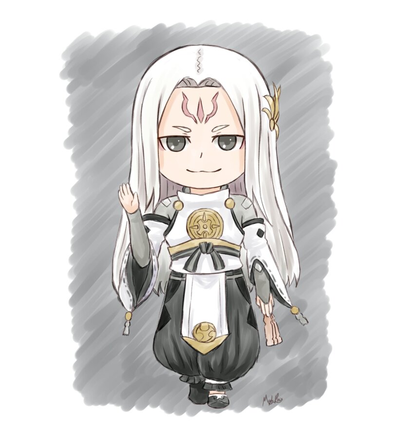 1boy eyes_of_grima facial_mark fire_emblem fire_emblem_fates forehead_mark grey_bridal_gauntlets highres izana_(fire_emblem) male_focus maple-rose mystical_high_collar nintendo white_hair