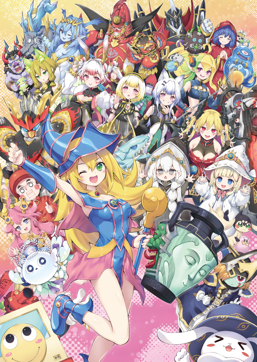 6+girls absurdres animal_ears armor astellar_of_the_white_forest blush_stickers character_counter_request commentary_request dark_magician_girl diabellstar_the_black_witch diabellze_the_original_sinkeeper dominus_impulse duel_monster elzette_of_the_white_forest evil_hero_neos_lord fabled_behillmoth fabled_lurrie fiendsmith_requiem flowering_etoile_the_melodious_grand_choir gimmick_puppet_little_soldiers hat highres horns hu-li_the_jewel_mikanko japanese_armor lacrima_the_crimson_tears legendary_fire_king_ponix legendary_six_samurai_-_shi_en lo_the_prayers_of_the_voiceless_voice looking_at_viewer magical_girl magistus_chorozo maliss_&lt;p&gt;_chessy_cat maliss_&lt;p&gt;_dormouse maliss_&lt;p&gt;_white_rabbit marshmallon mementotlan_ghattic monster moon_of_the_closed_heaven moremarshmallon mulcharmy_fuwalos multiple_boys multiple_girls nail_polish nakazawa_aki one_eye_closed pot_of_duality ryzeal_detonator scapegoat sevens_road_witch silent_swordsman silent_swordsman_zero silhouhatte_rabbit spirit_with_eyes_of_blue toy_box_(yu-gi-oh!) toy_tank_(yu-gi-oh!) tsuru-puru-purun underworld_goddess_of_the_closed_world visor_(armor) white_duston wightlord witch_hat yu-gi-oh! yu-gi-oh!_rush_duel