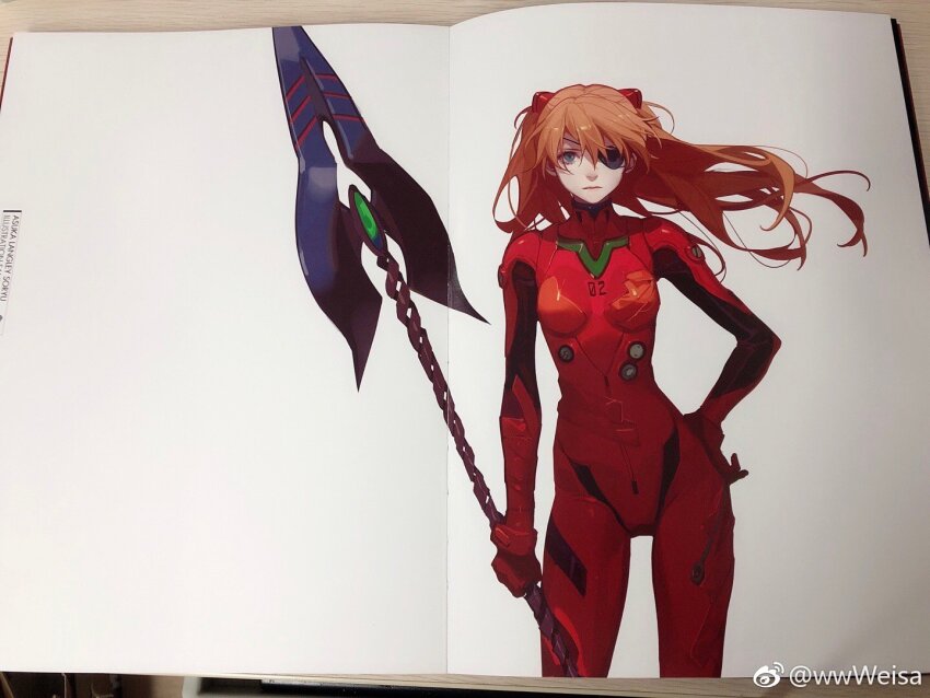 1girl ask_(askzy) blue_eyes closed_mouth holding holding_weapon mecha_pilot_suit neon_genesis_evangelion orange_hair plugsuit_(evangelion) solo souryuu_asuka_langley standing tight_clothes weapon white_background