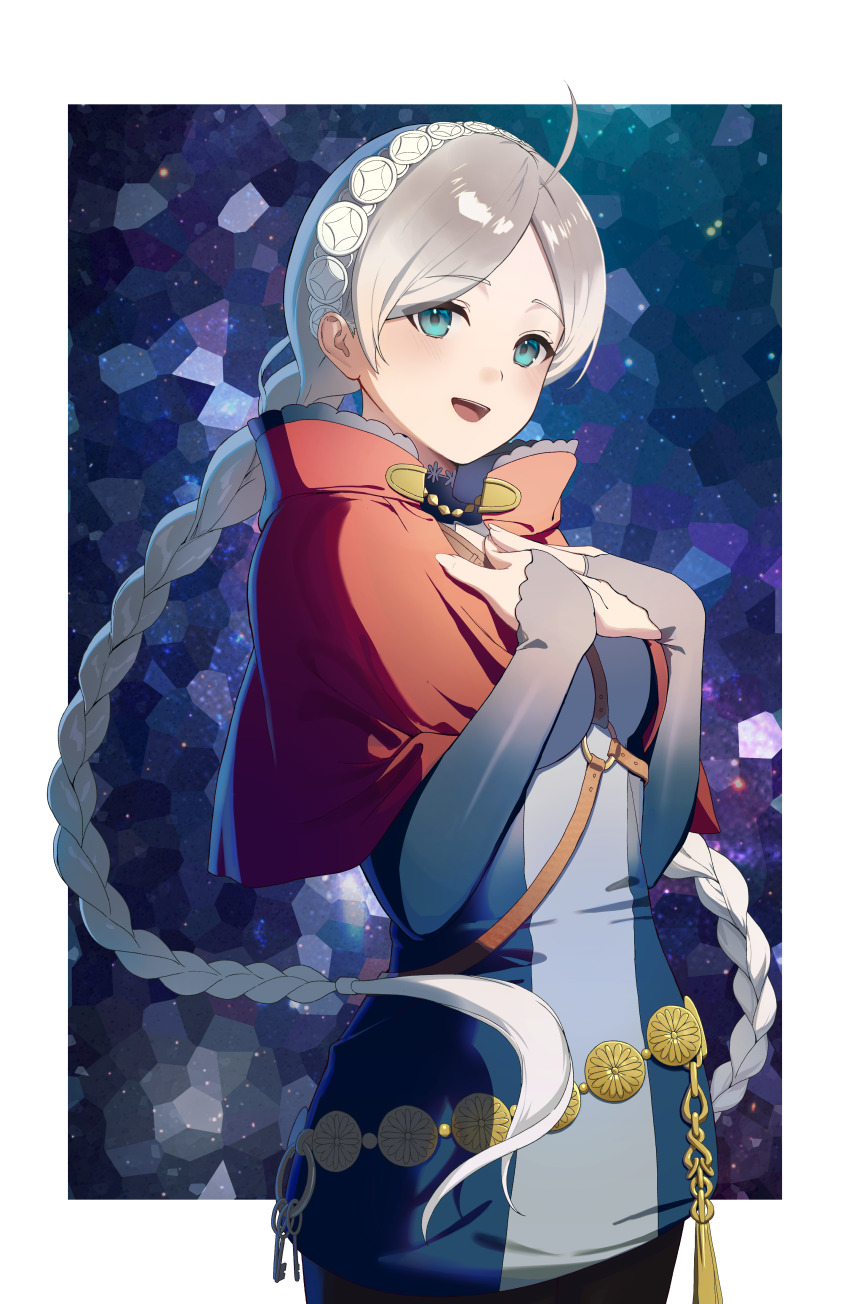 1girl absurdres ahoge ashamutoki blue_eyes braid breasts capelet commission commissioner_upload fire_emblem fire_emblem_fates hairband harness highres hood hooded_capelet keyring long_hair looking_at_viewer low_twin_braids low_twintails medium_breasts nina_(fire_emblem) nintendo non-web_source o-ring o-ring_harness open_mouth pantyhose parted_bangs red_hood solo twin_braids twintails white_hair