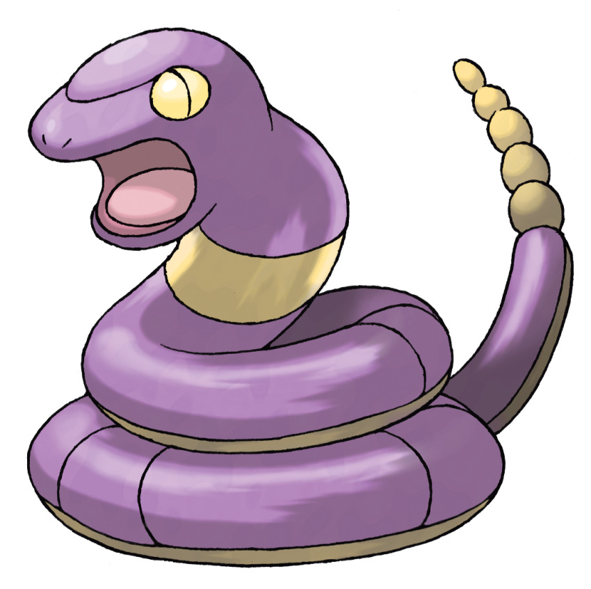 animal_focus ekans full_body gen_1_pokemon nintendo no_humans official_art open_mouth pokemon pokemon_(creature) pokemon_focus pokemon_frlg slit_pupils snake solo sugimori_ken third-party_source tongue transparent_background yellow_eyes