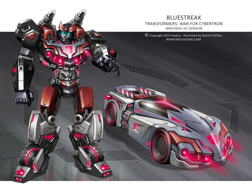 artist_name autobot blue_eyes bluestreak_(transformers) car character_name clenched_hand commentary concept_art copyright_name english_commentary glowing glowing_eyes mecha mecha-zone motor_vehicle no_humans official_art open_hand robot science_fiction shoulder_cannon standing transformers transformers:_war_for_cybertron v-fin vehicle_focus