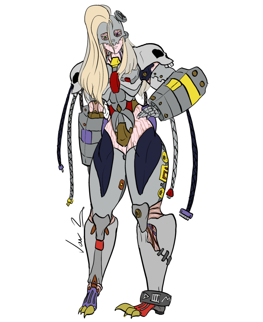 1girl absurdres andromon digimon digimon_(creature) female_focus highres looking_at_viewer oridigi original skull solo